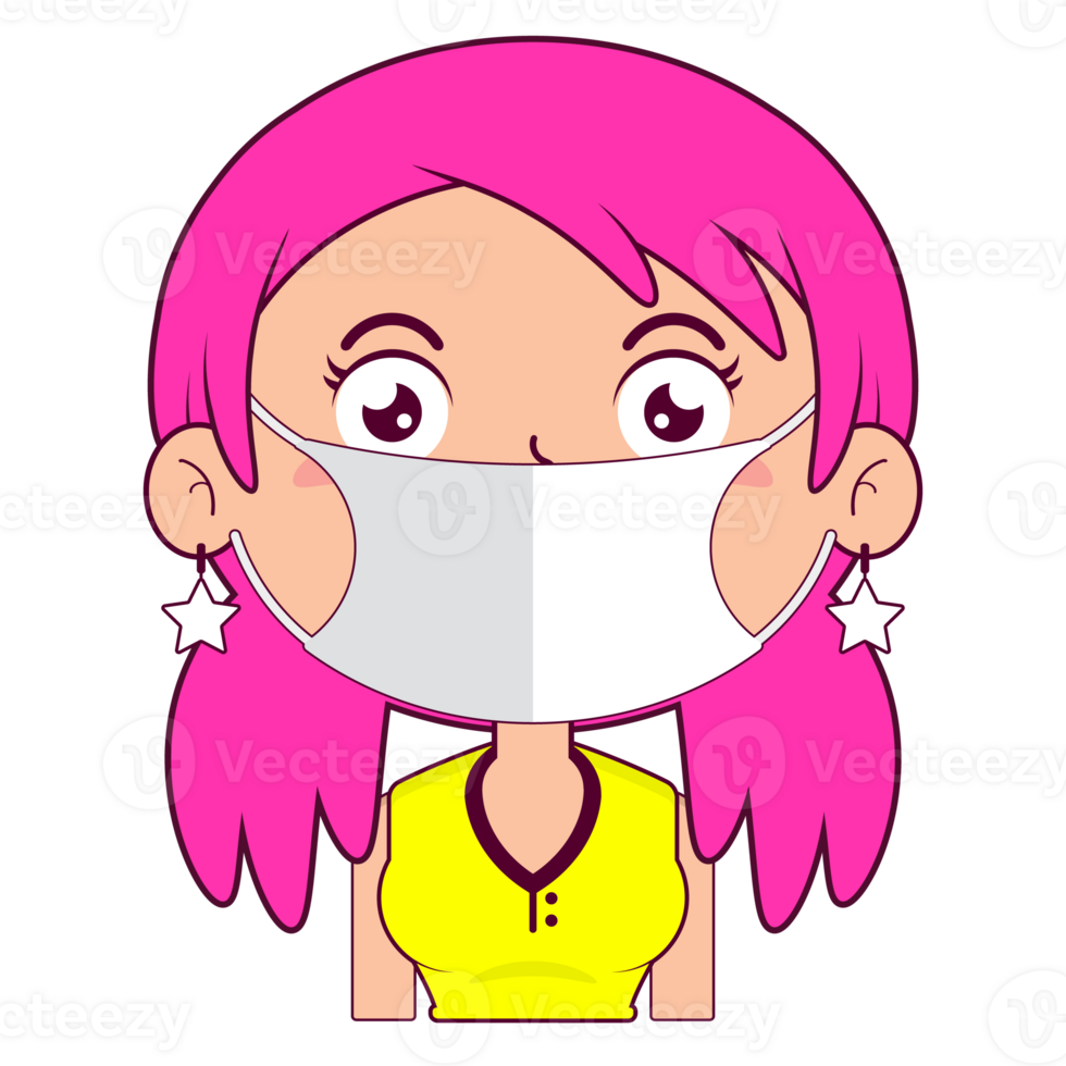 girl wear medical mask cartoon cute 23360367 PNG