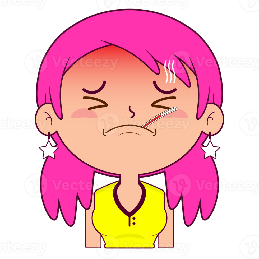 girl sick face cartoon cute png