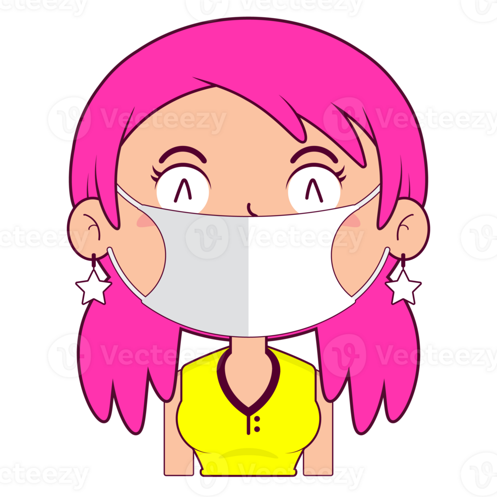 girl wear medical mask cartoon cute png