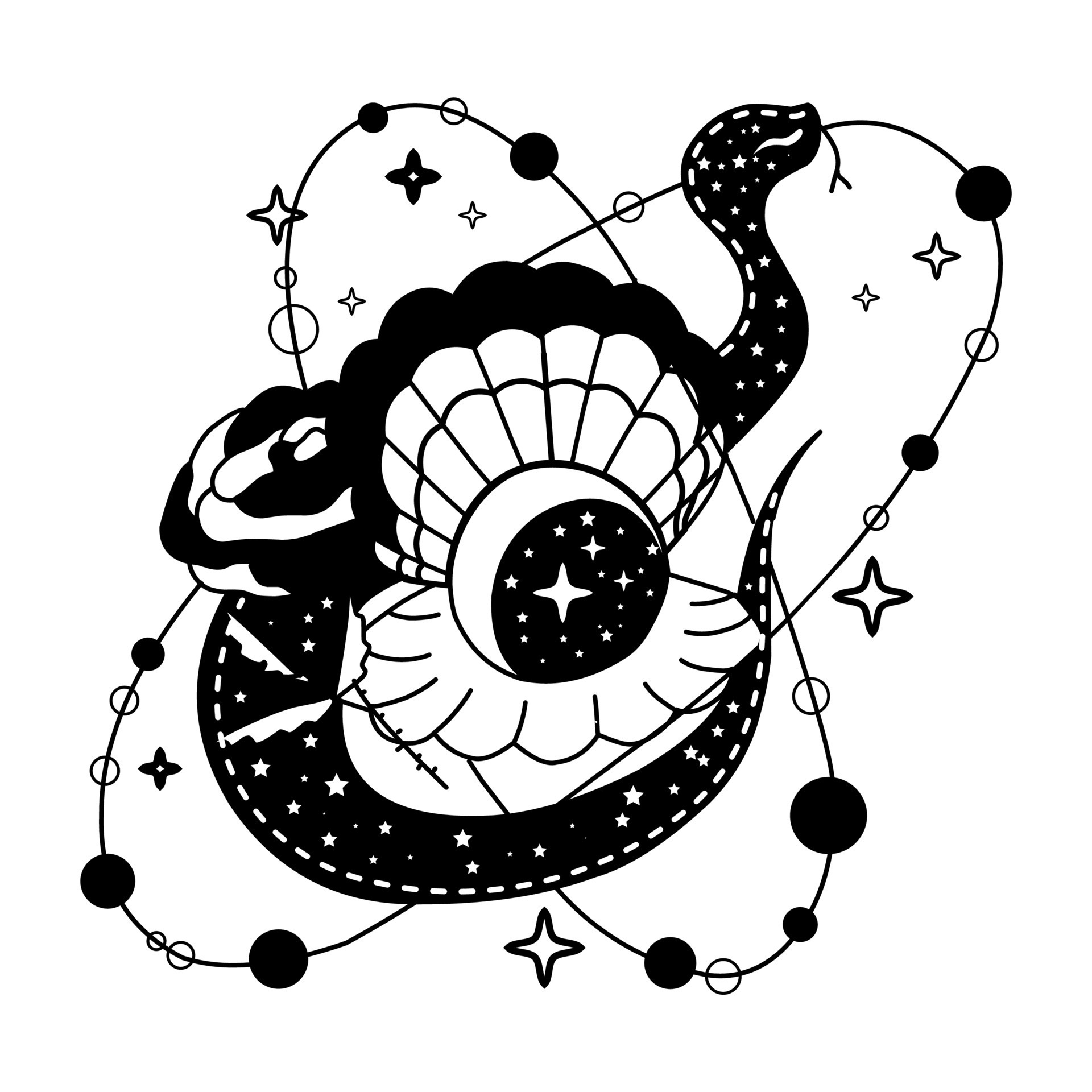 Hand Drawn Floral  Celestial Snake Set Graphic by Kirills Workshop   Creative Fabrica