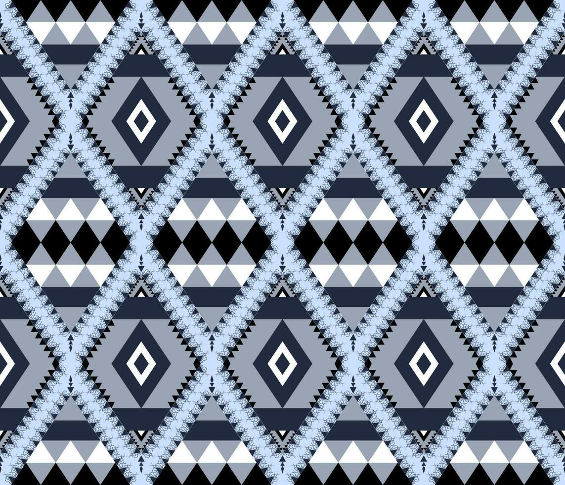 Ethnic folk geometric seamless pattern in indigo tone in vector illustration design for fabric, mat, carpet, scarf, wrapping paper, tile and more