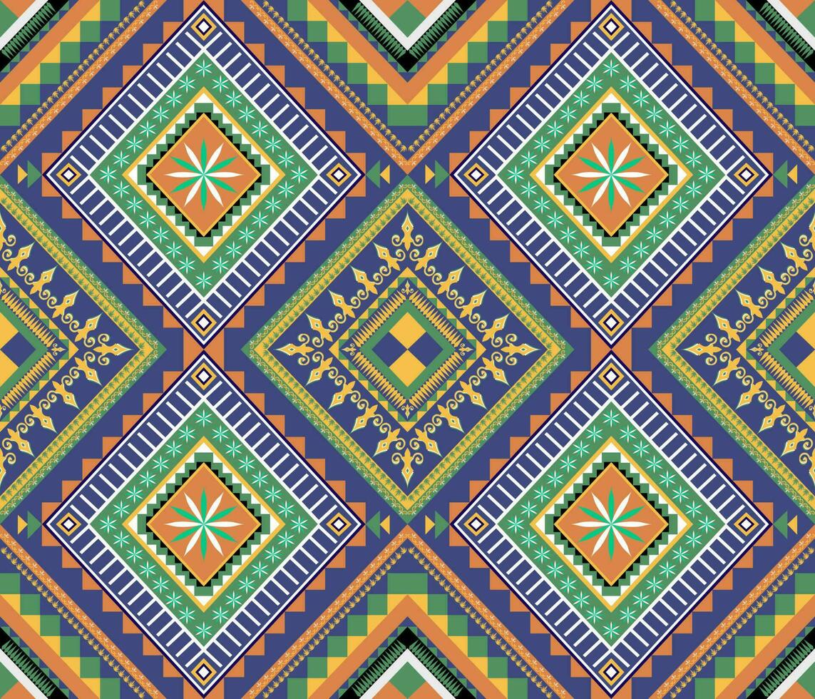 Ethnic folk geometric seamless pattern in colorful vector illustration design for fabric, mat, carpet, scarf, wrapping paper, tile and more