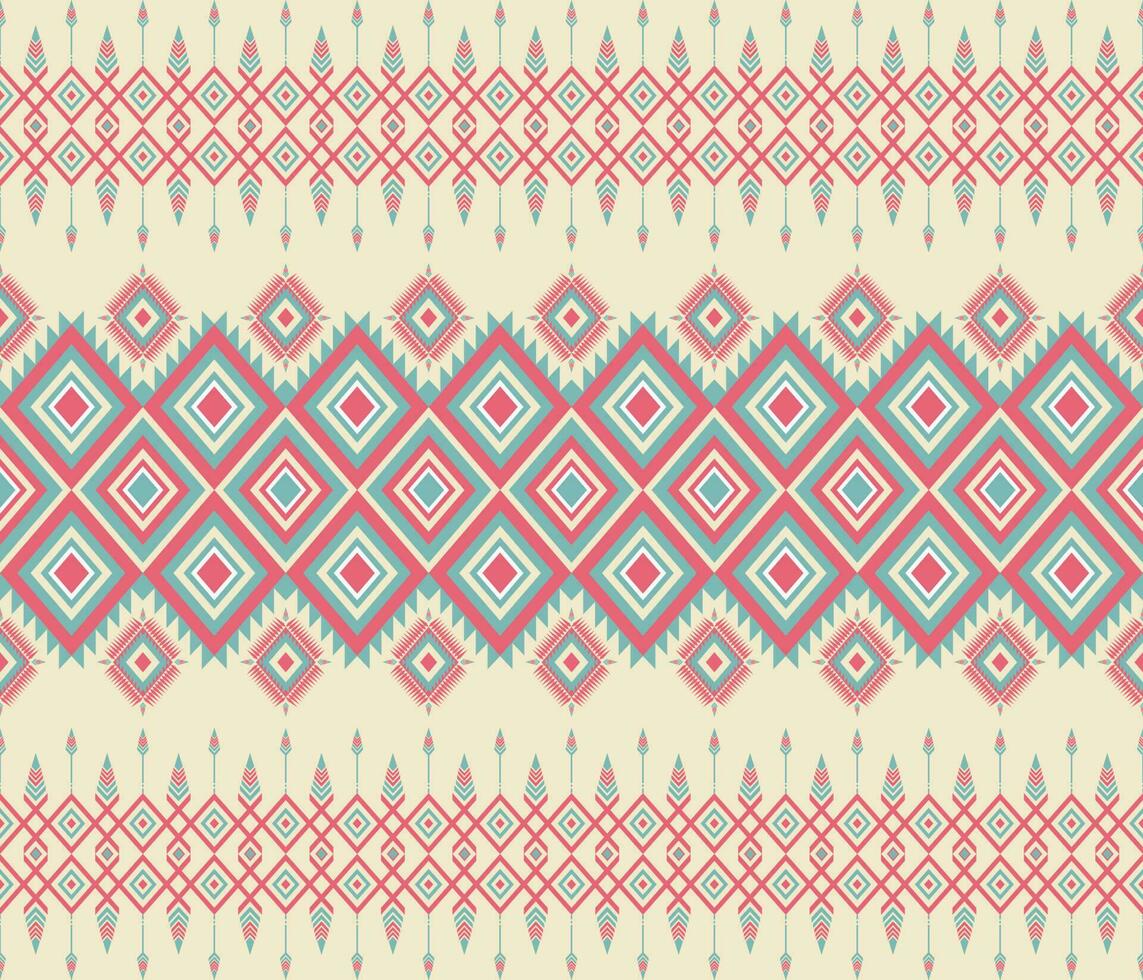 Ethnic folk geometric seamless pattern in soft red and green in vector illustration design for fabric, mat, carpet, scarf, wrapping paper, tile and more