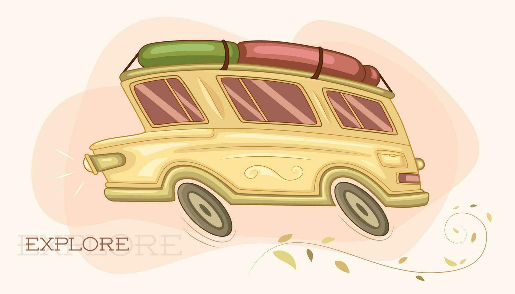 Vector illustration of vintage yellow vehicle on the move.