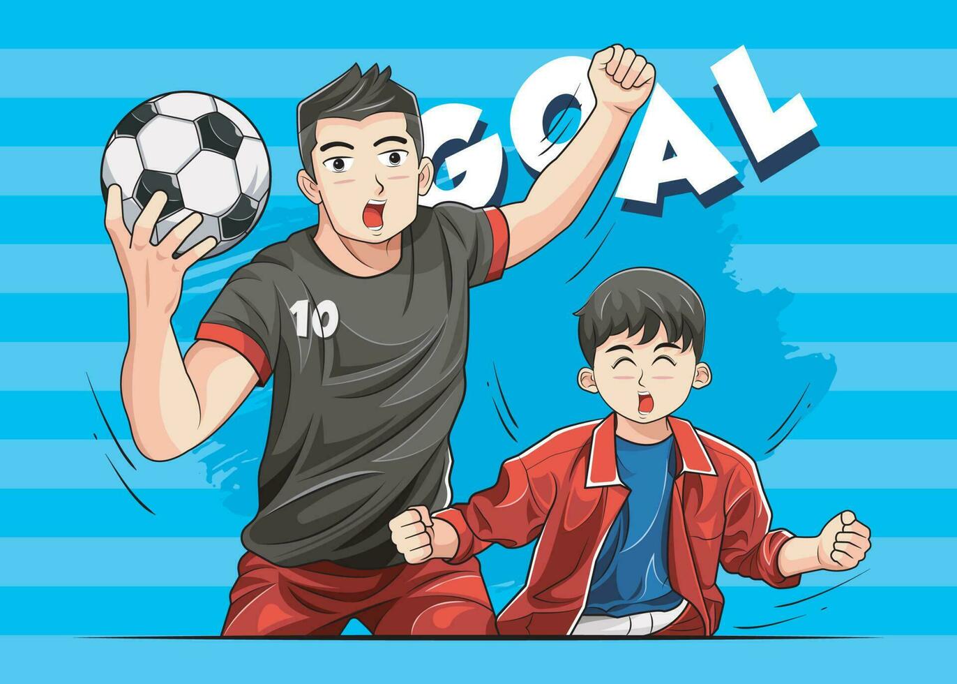 Dad and Son Soccer Fans Cheering with Football Ball vector illustration free download