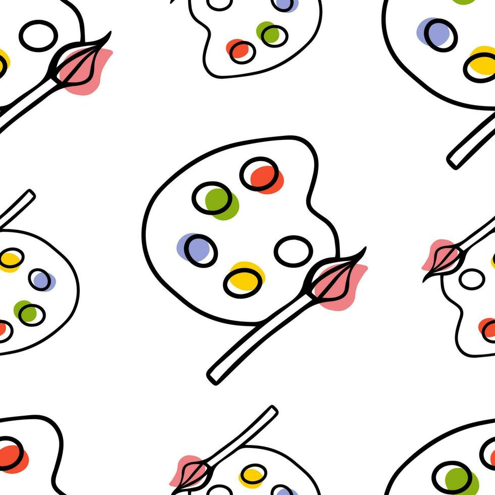 Seamless pattern Doodle palette with paints. Artists set. palette and brush vector