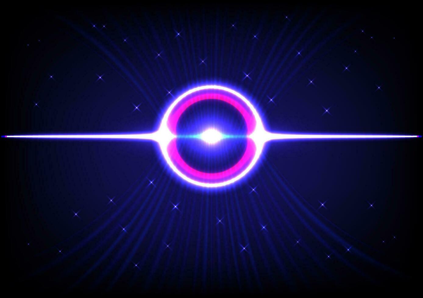 abstract technology ring pink and blue The glow illuminates the laser beam. Curves and stars shine in space. vector