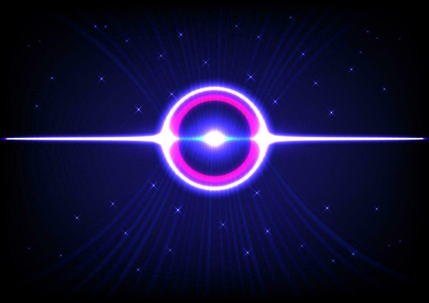 abstract technology ring pink and blue The glow illuminates the laser beam. Curves and stars shine in space. vector