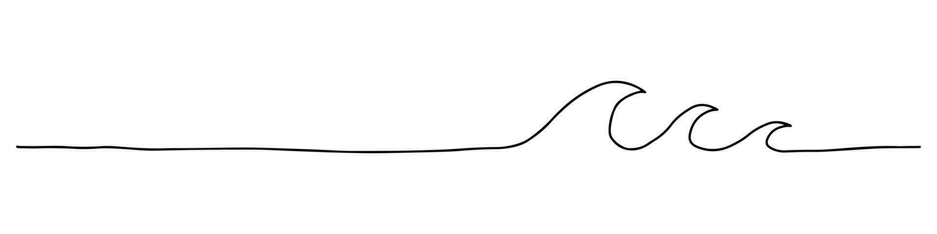 Handdrawn line of a sea wave. Abstract wave drawn with a continuous black line. Vector illustration on white background.