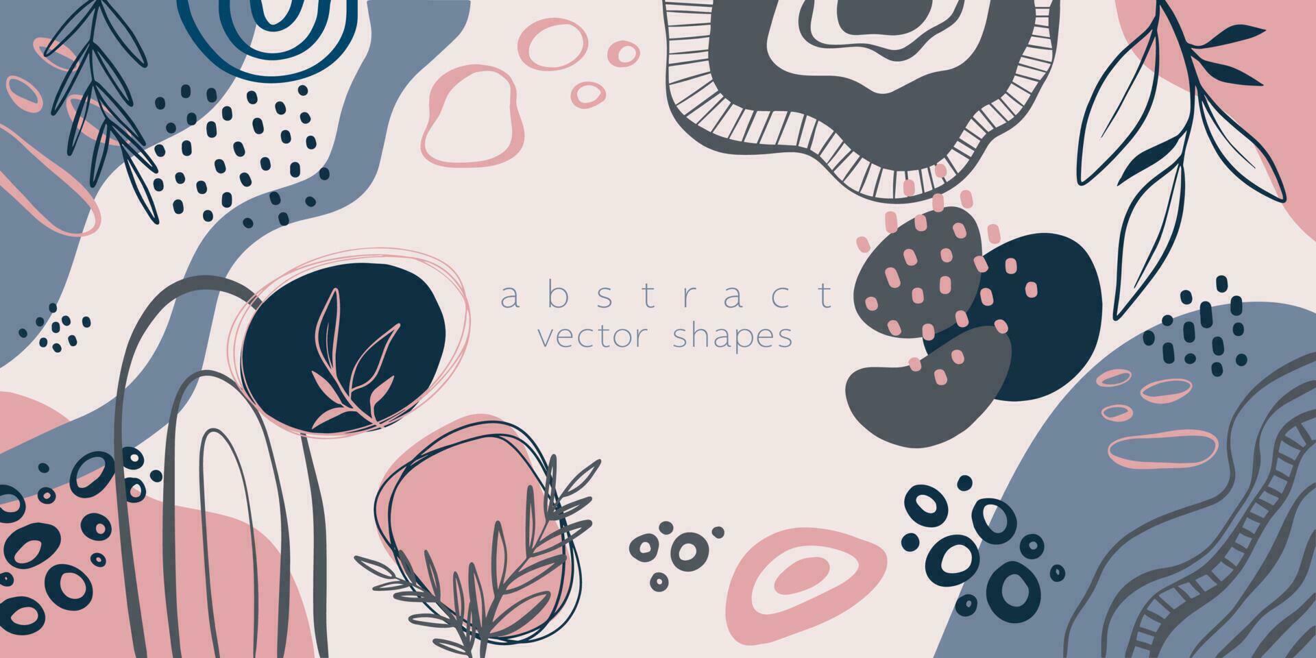 Set of abstract backgrounds with organic shapes and hand drawn in pink, gray and blue tones. Minimal Modern Stylish Design Template for Background, Cover Templates, Patterns, Logos. vector