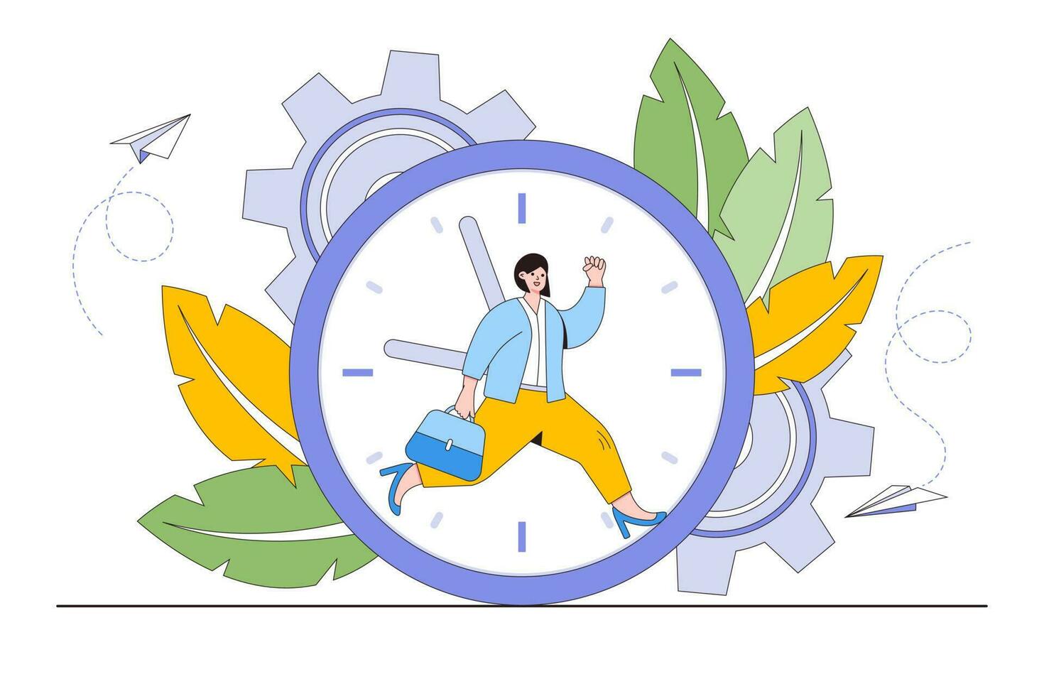 Work time management and quick response concept. People rush to do everything at work when time is running out. Outline design style minimal vector illustration for landing page, web banner