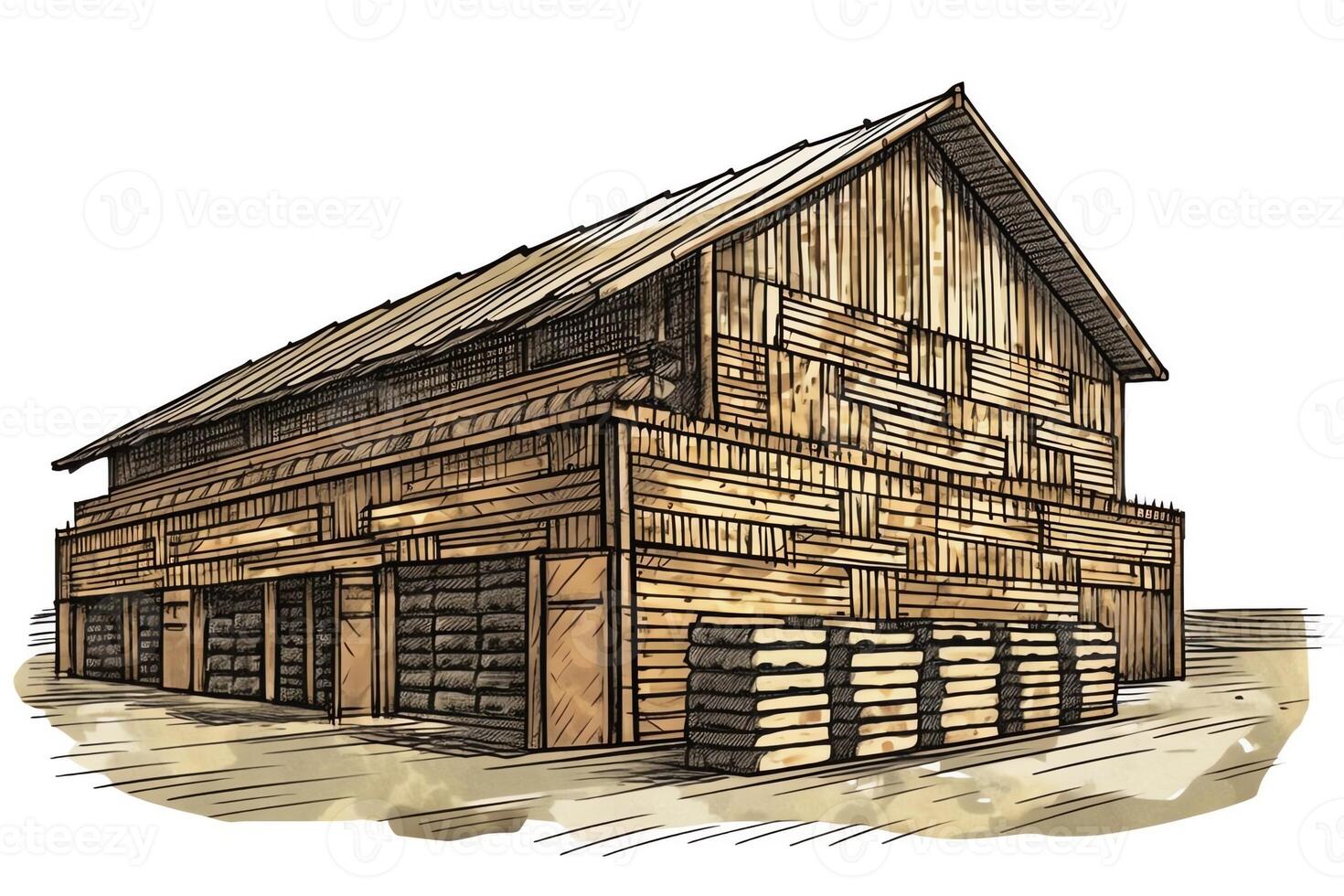 Illustration of a wooden warehouse. photo