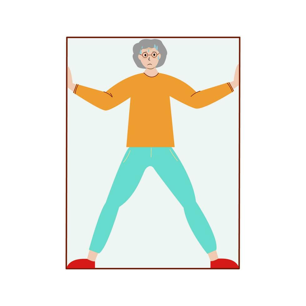 Senior Woman suffering from claustrophobia, human fear concept vector Illustration on a white background.