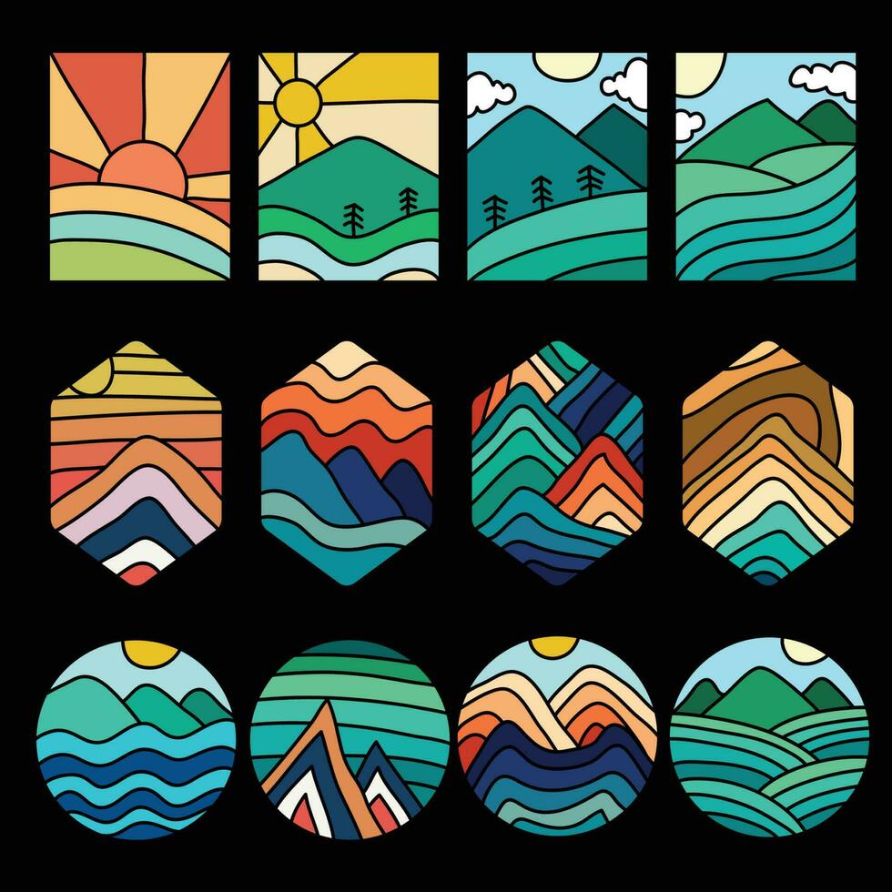 Abstract nature retro set collection vector illustration