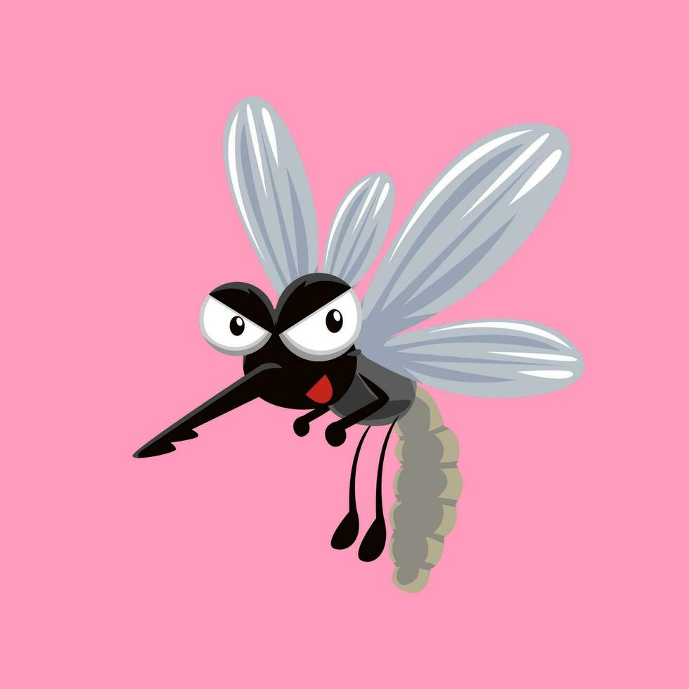 Cute cartoon mosquito in isolated pink background vector illustration icon