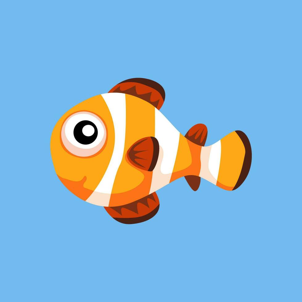 Cute cartoon clown fish in isolated blue background vector illustration icon