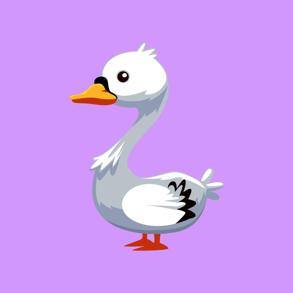 Cute cartoon swan in isolated purple background vector illustration icon