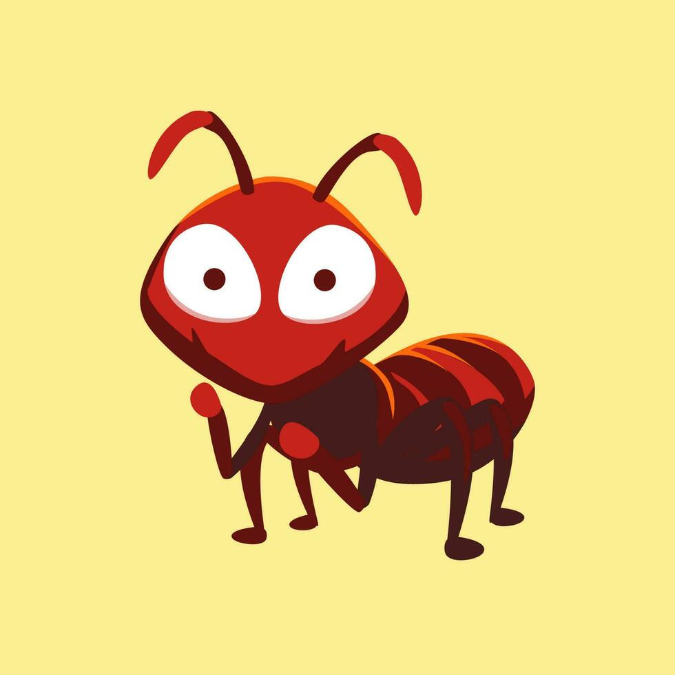 Cute cartoon ant in isolated yellow background vector illustration icon