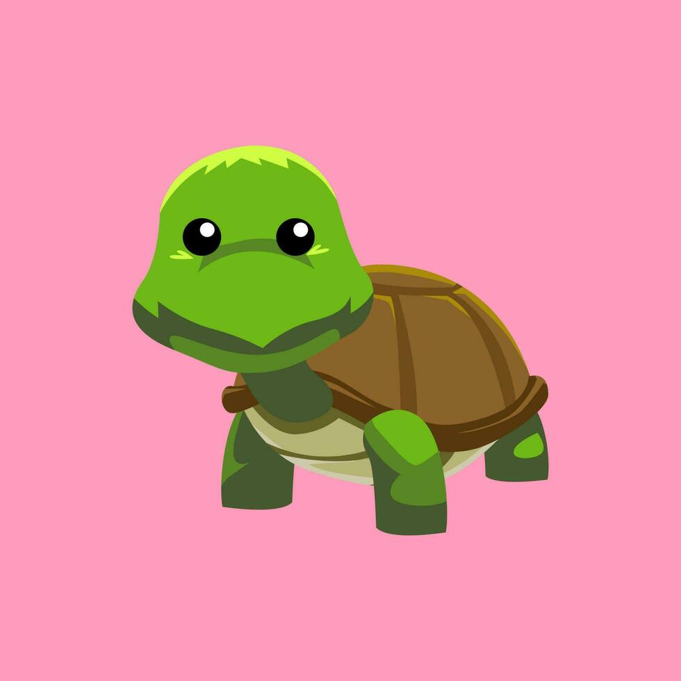 Cute cartoon turtle in isolated pink background vector illustration icon