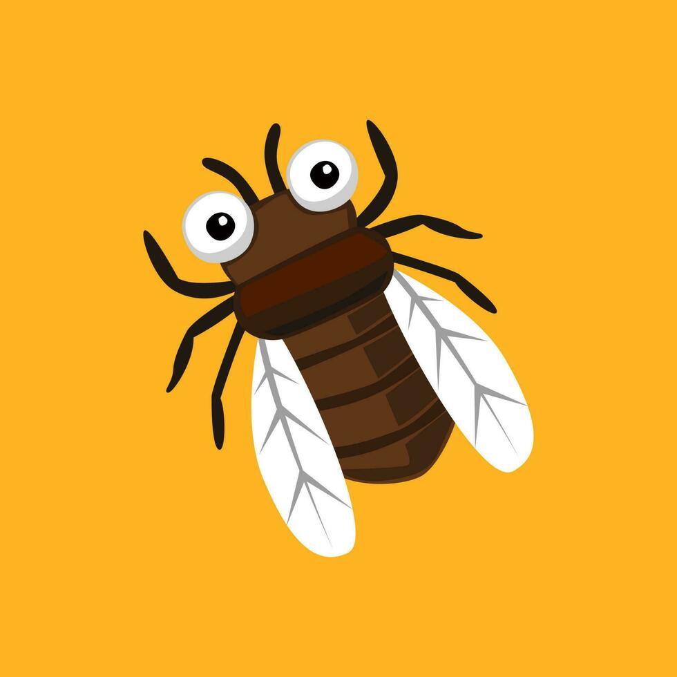 Cute cartoon cicada in isolated yellow background vector illustration icon