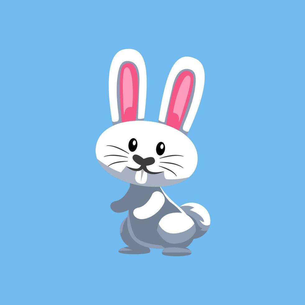 Cute cartoon white rabbit in isolated blue background vector illustration icon