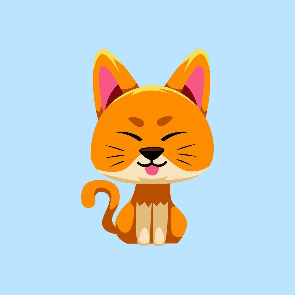 Cute cartoon cat in isolated blue background vector illustration icon