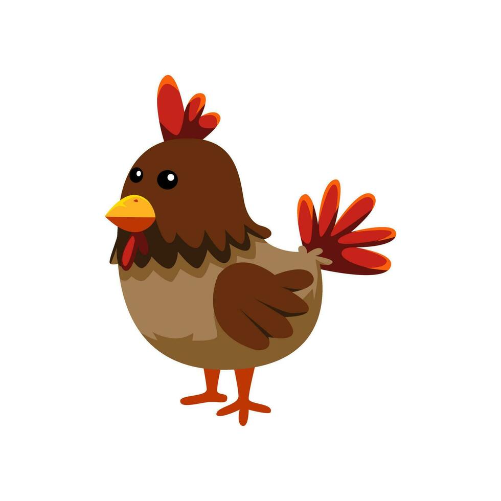 Cute cartoon hen chicken in isolated white background vector illustration icon