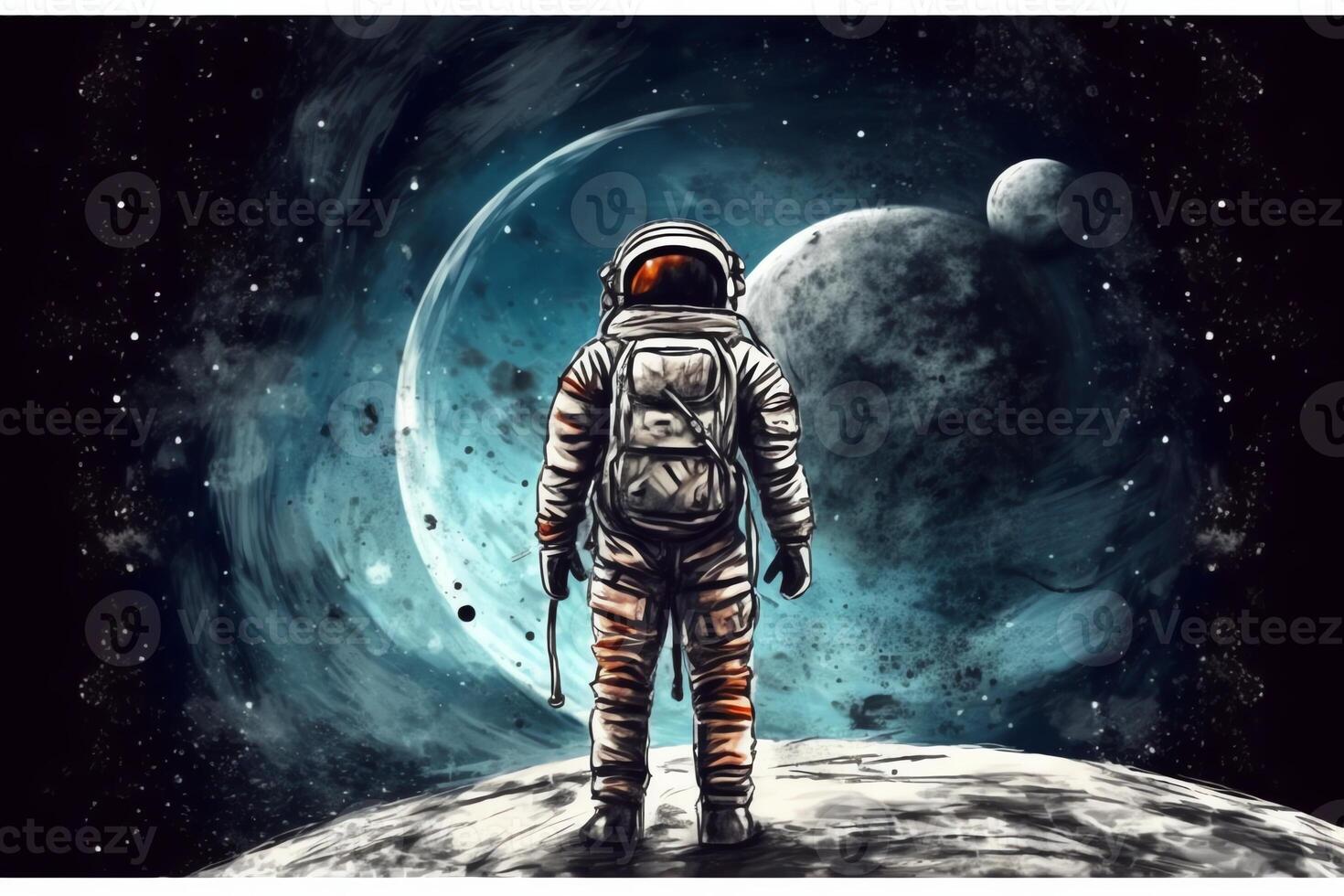 Astronaut moon and galaxy background moon landscape space wallpaper cosmic art. photo