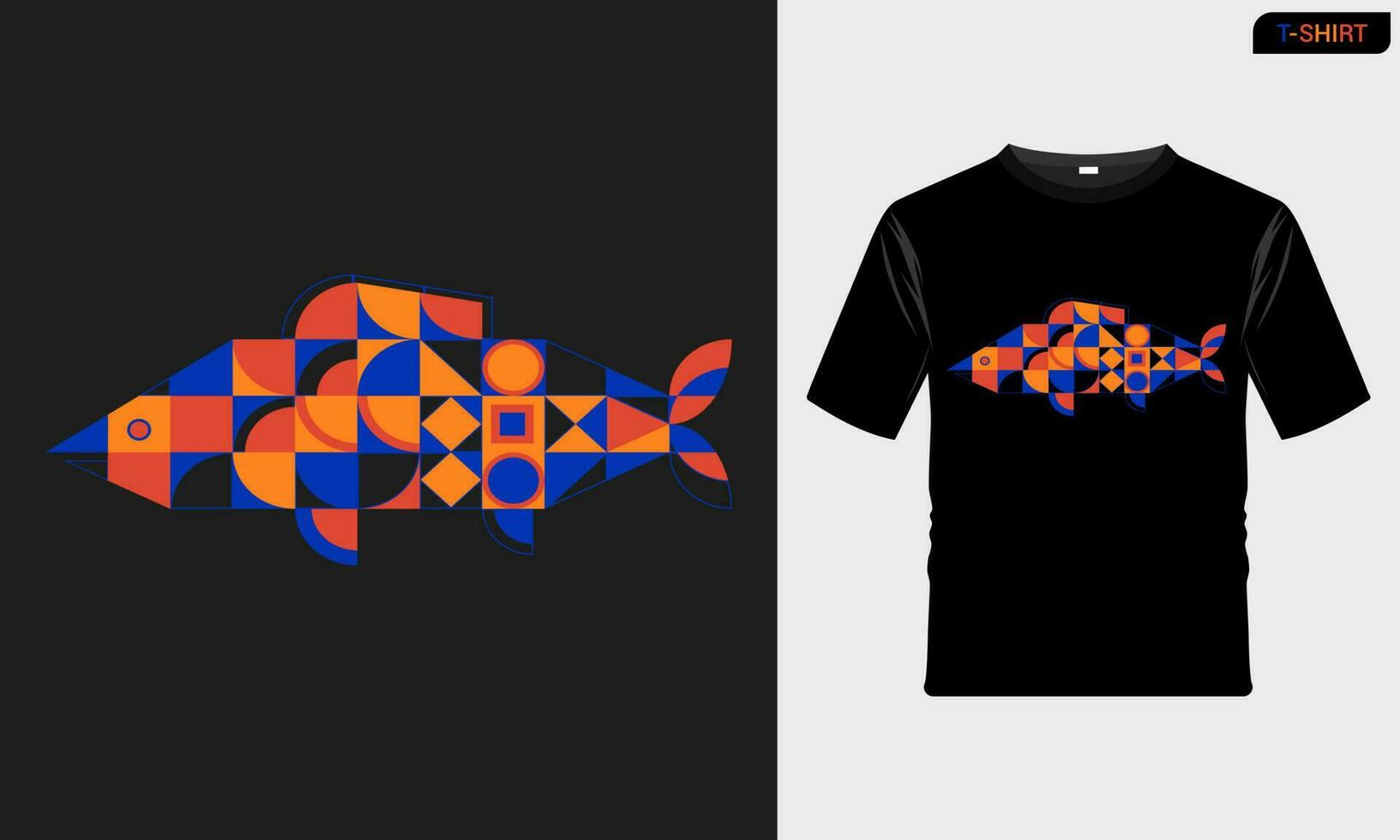 Front of t shirt with geometric fish illustration vector