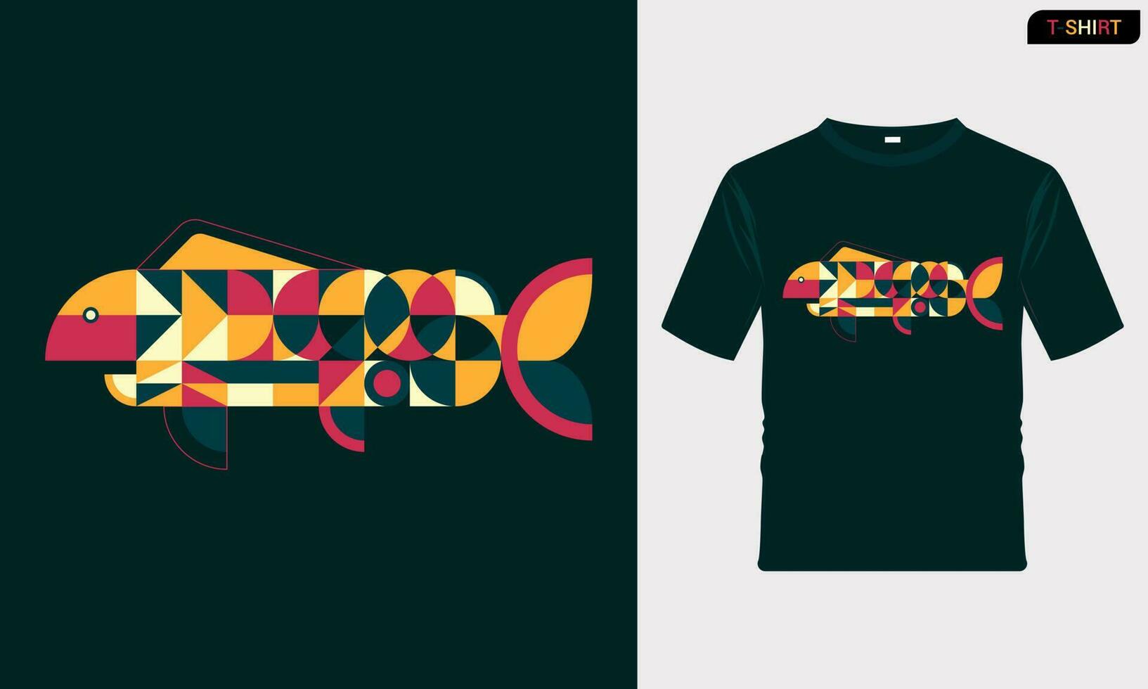 Front of t shirt with geometric fish illustration vector