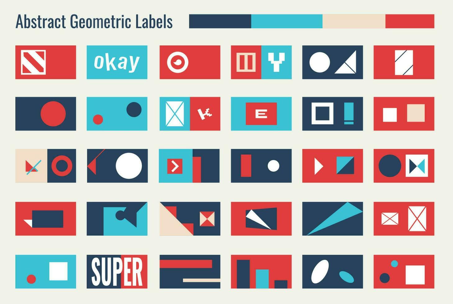 Abstract retro labels in flat geometric style. Y2K elements, shapes, stickers, design elements, graphic decorations. vector