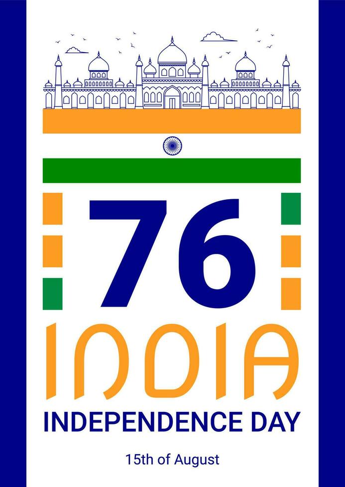 Indian Independence Day poster, greeting, invitation with 76th anniversary of India Independence. vector