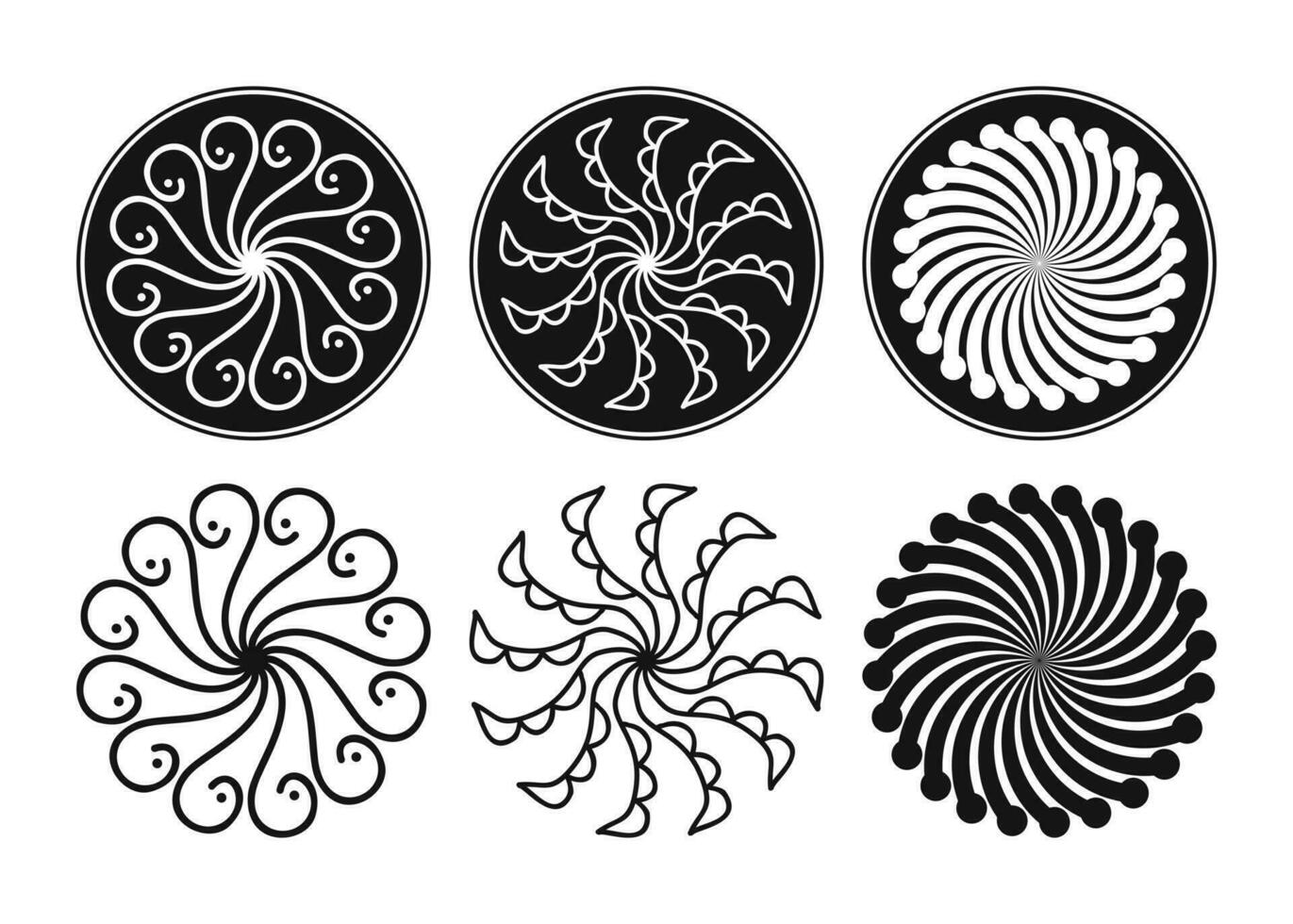 Vector set of mandalas. Black and white decorative elements.