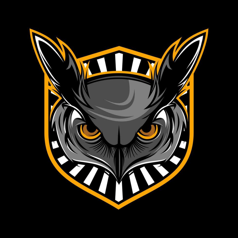 búho cabeza mascota logo diseño modelo vector aislado en negro antecedentes.