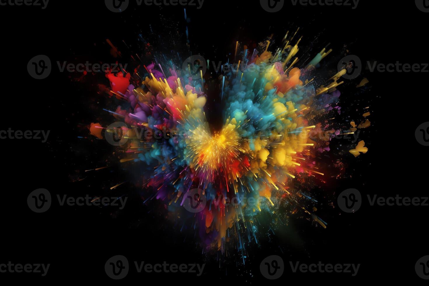 Colorful heart explosion on black background. photo
