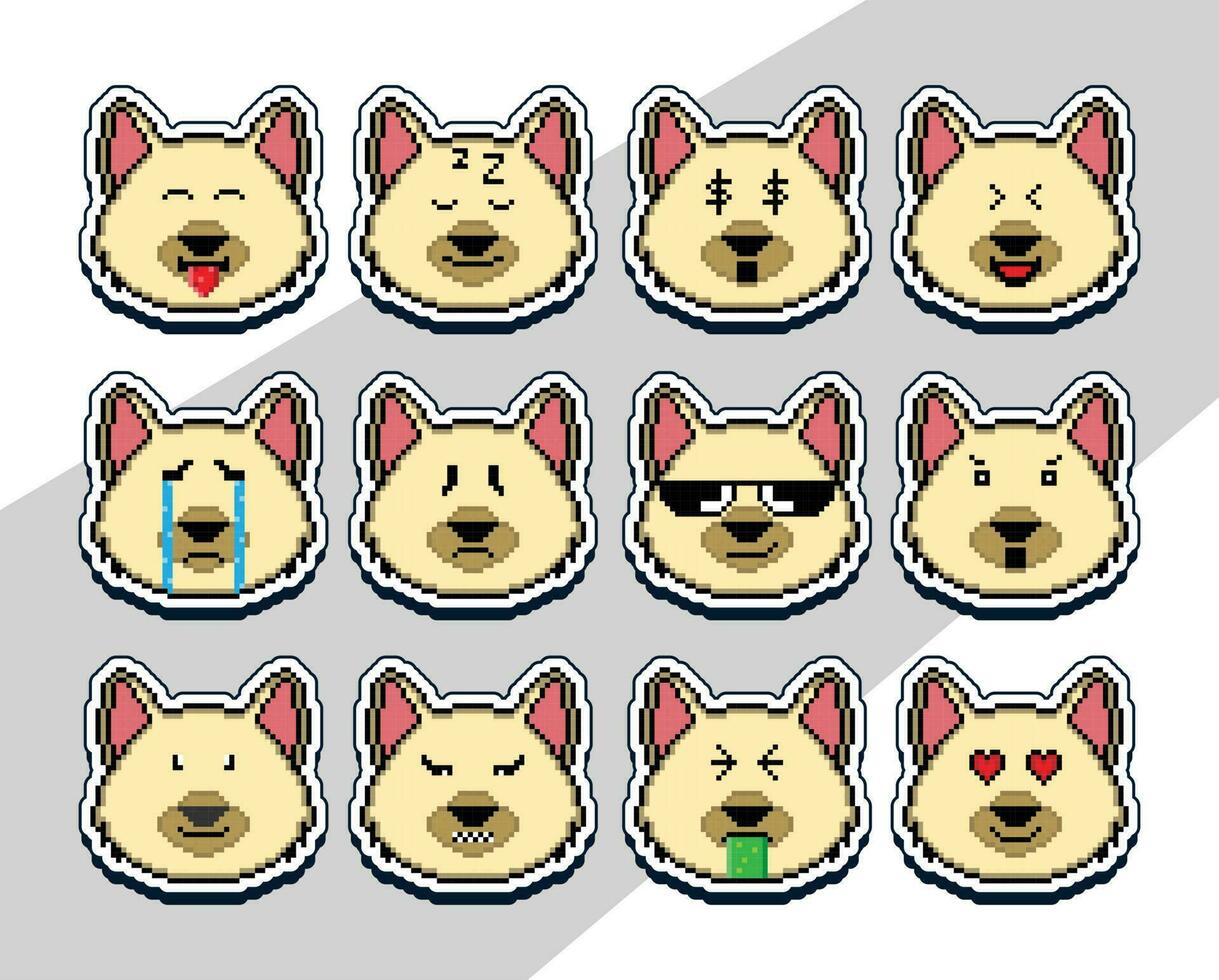pixel art cat face emoji sticker. pixel sticker design 23361790 Vector Art at Vecteezy