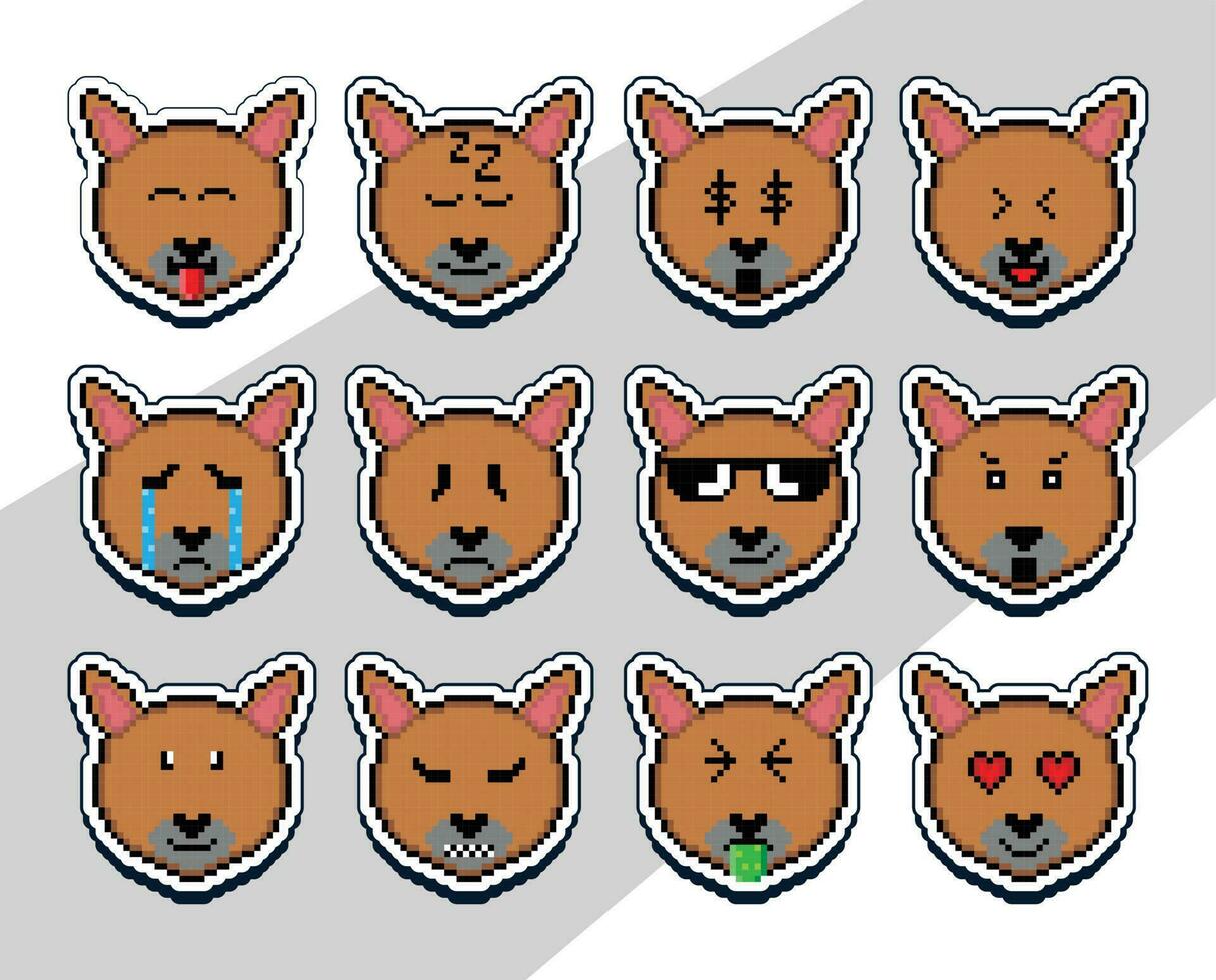 pixel art cat face emoji sticker. pixel sticker design 23361793 Vector