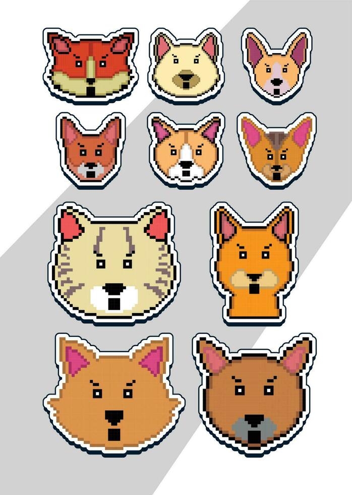 pixel art cat face emoji sticker. pixel sticker design vector