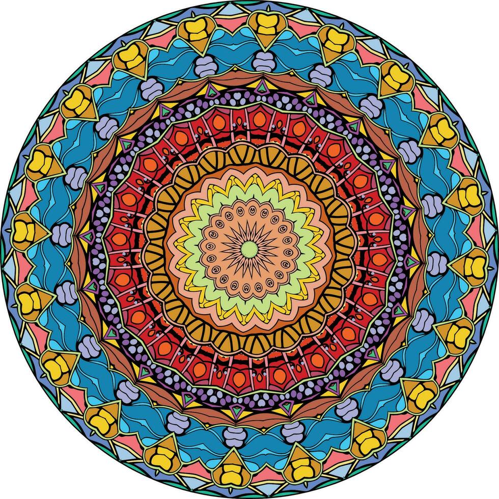 Ethnic Mandala With Colorful Ornament. Bright Colors. Isolated. vector