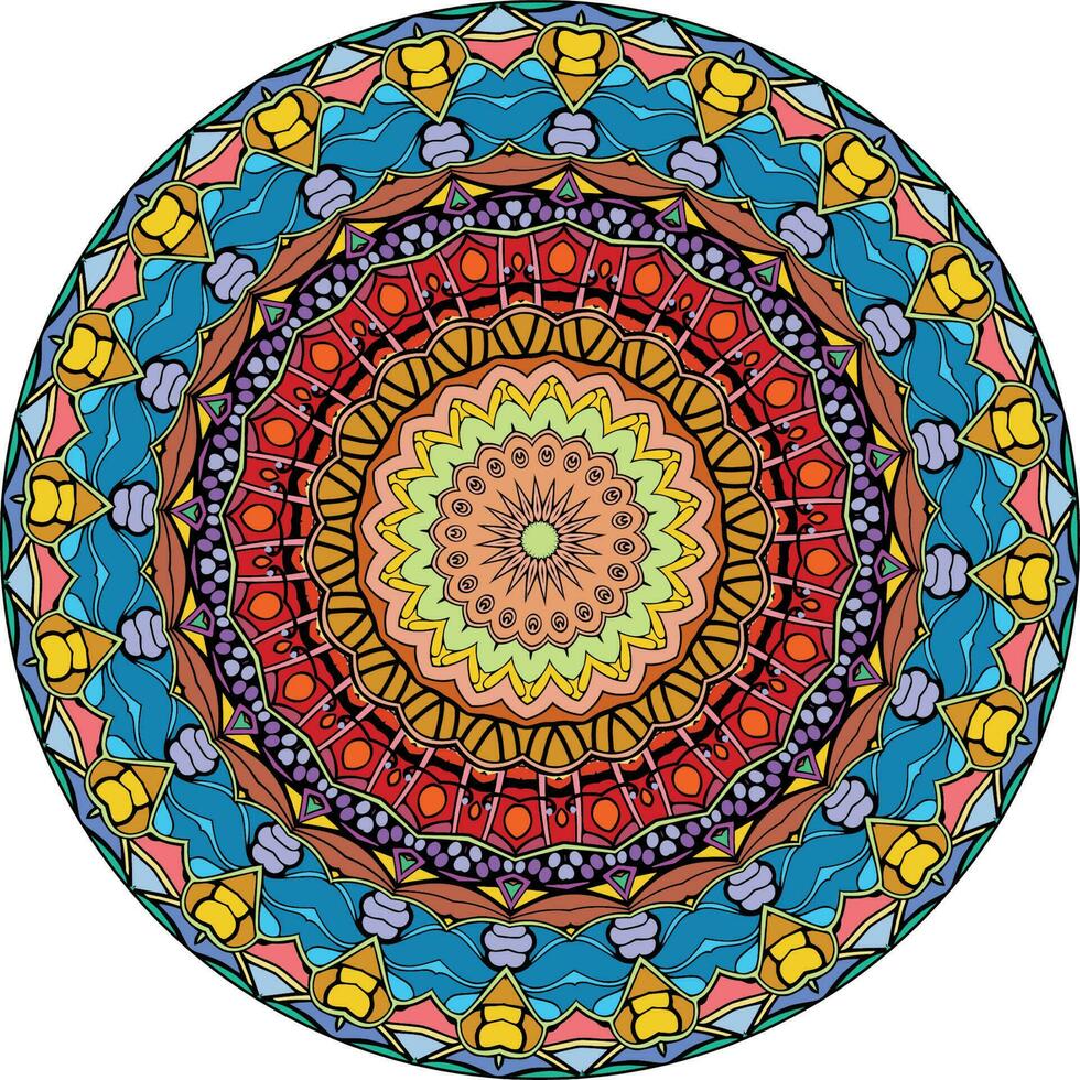 Ethnic Mandala With Colorful Ornament. Bright Colors. Isolated. vector