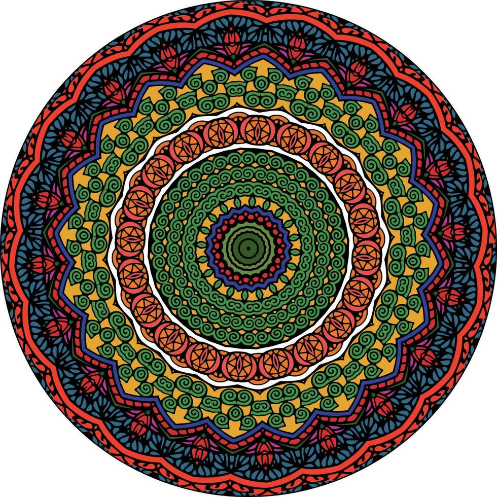Ethnic Bright Mandala Style Flowers Pattern. Unusual Flower Shape. Oriental. Anti-Stress Therapy Patterns. Weave Design Elements vector