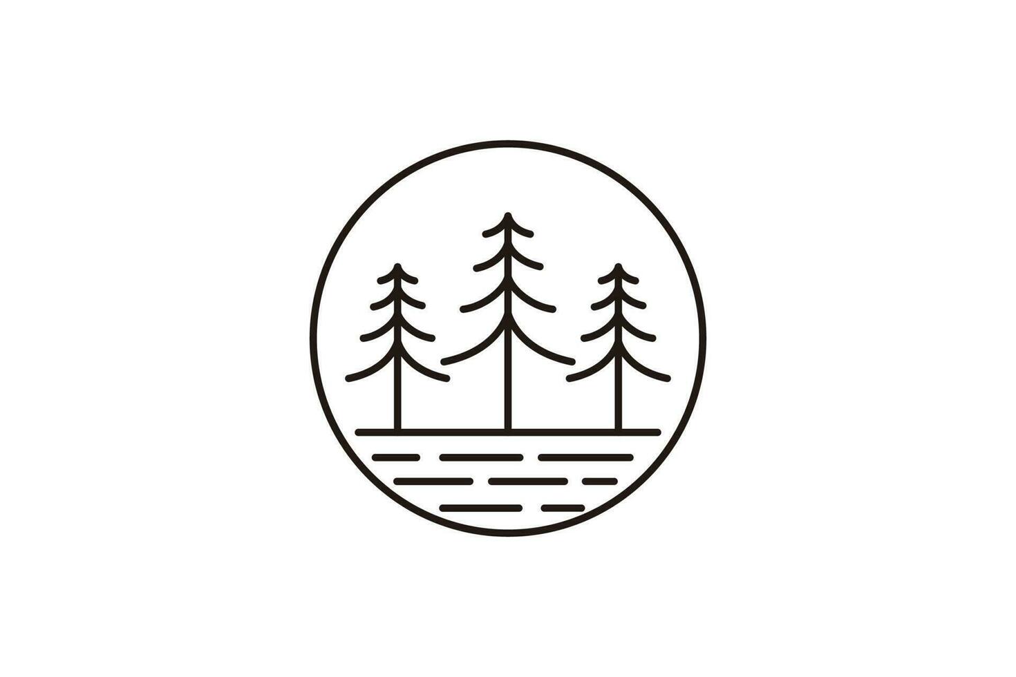vintage pine tree forest line art Logo design vector