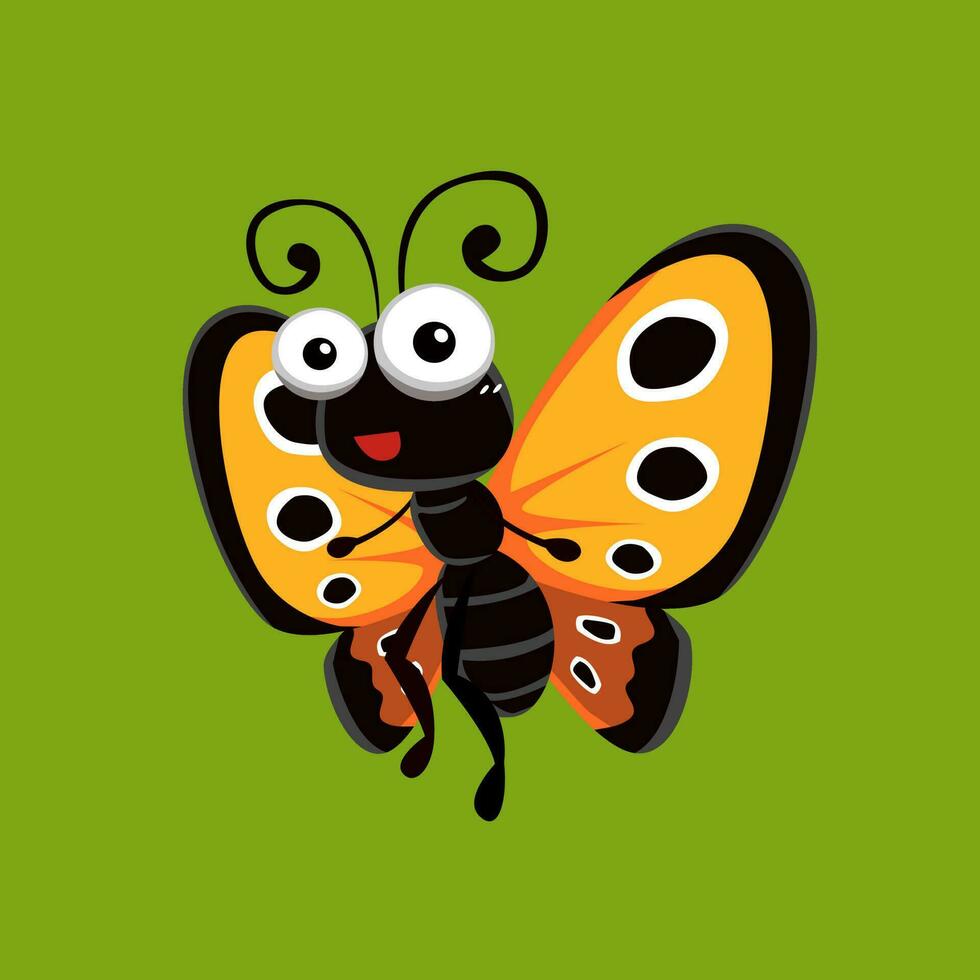 Cute cartoon butterfly in isolated green background vector illustration icon