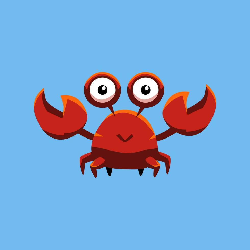 Cute cartoon crab in isolated blue background vector illustration icon