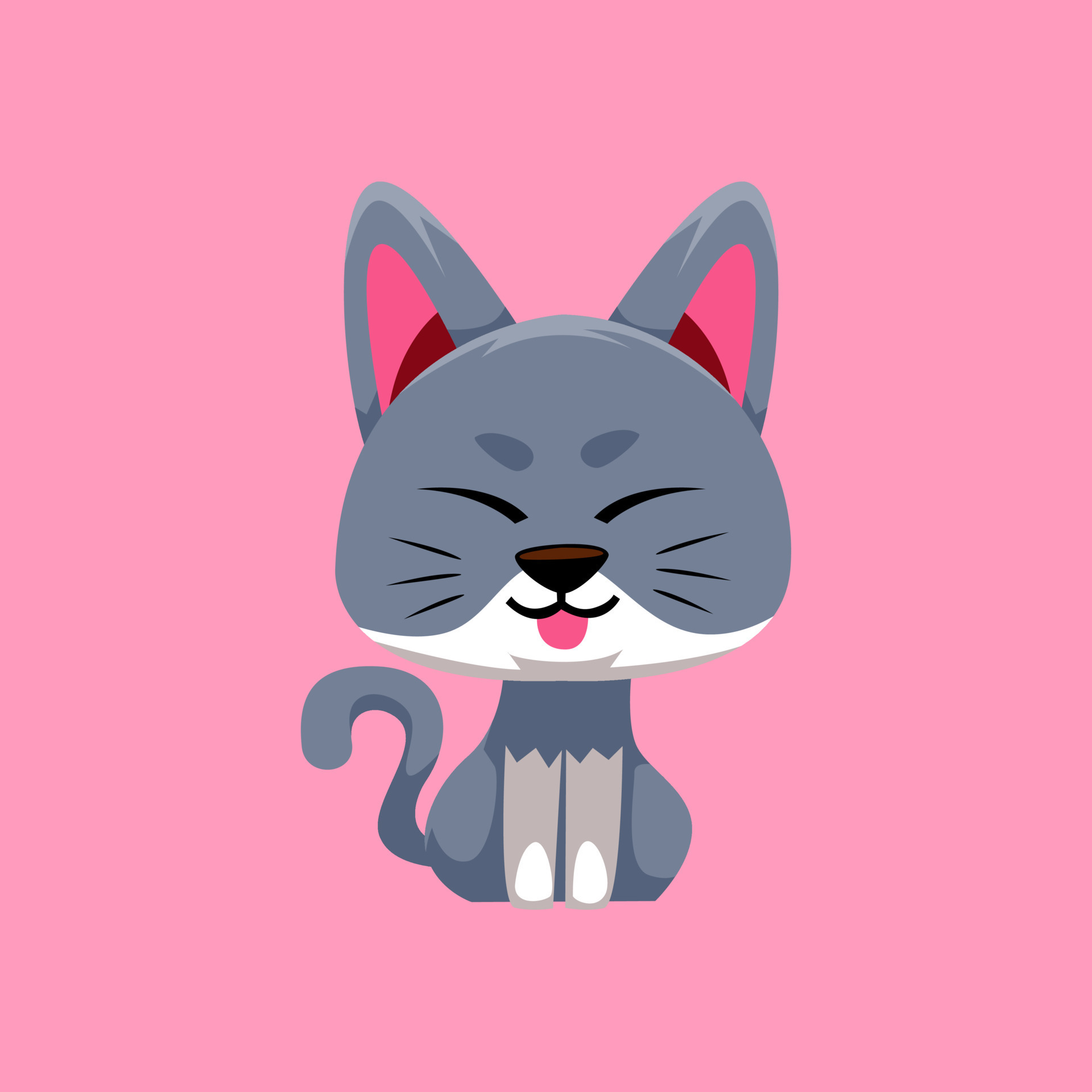 Cute cat icon. pink cat icon on white background. happy cat icon