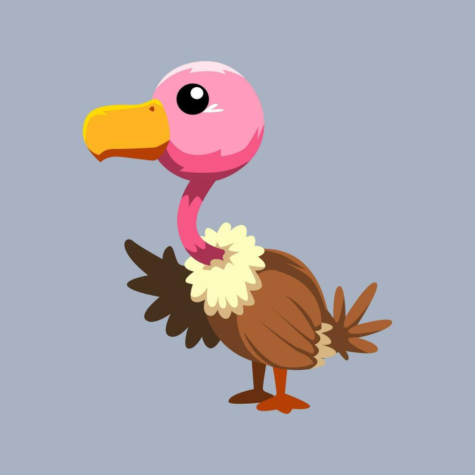 Cute cartoon vulture in isolated gray background vector illustration icon
