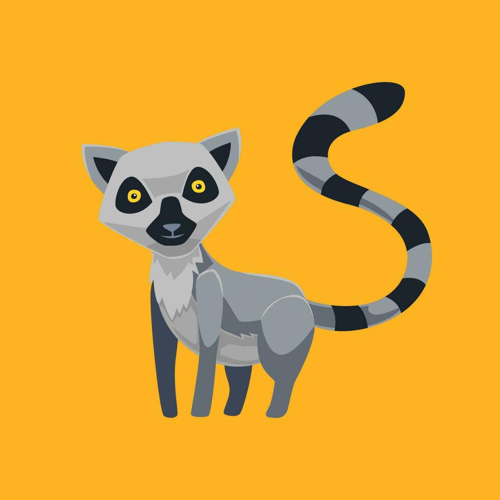 Cute cartoon lemur in isolated orange background vector illustration icon