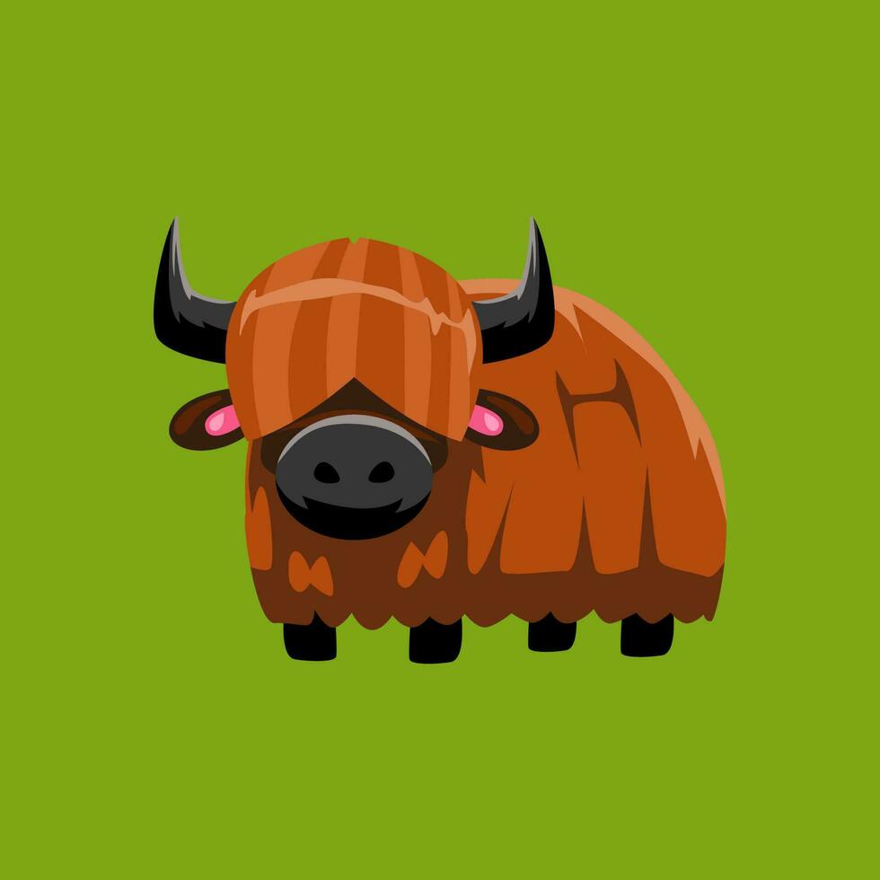 Cute cartoon yak in isolated green background vector illustration icon