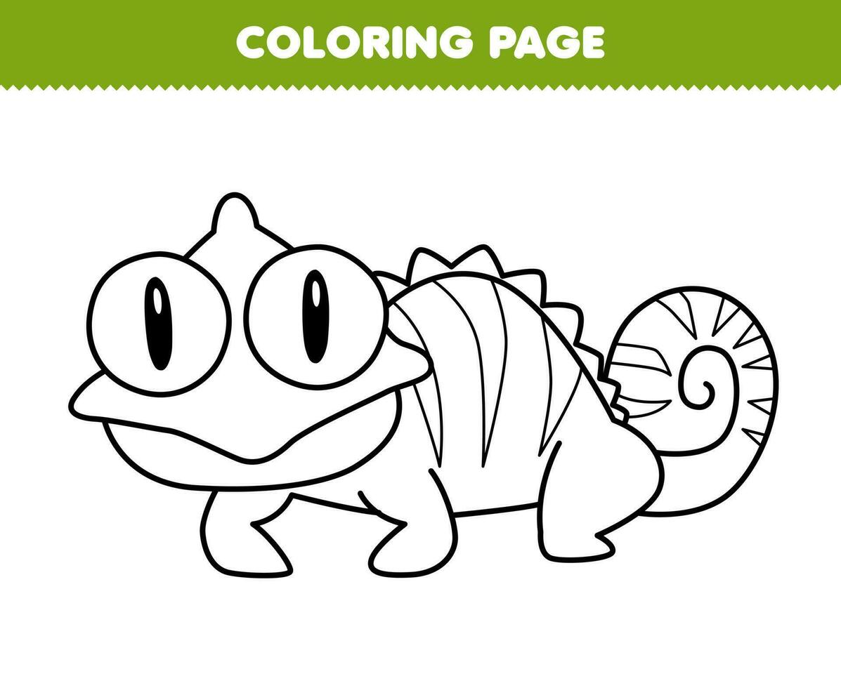 Education game for children coloring page of cute cartoon iguana line art printable animal worksheet vector