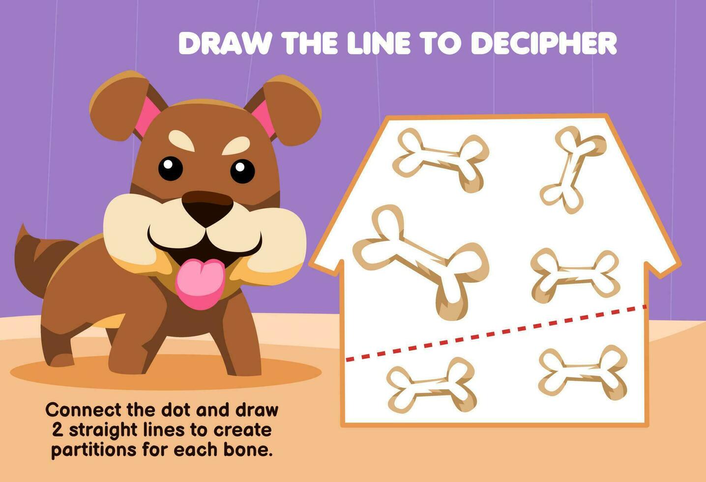 Education game for children help dog draw the lines to separate bone printable animal worksheet vector